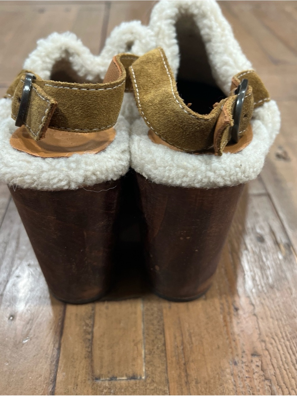 Sezane Taylor Heeled Clogs UK 36 US 5.5 Suede Shearling Lined Platform Buckle - Picture 5 of 13